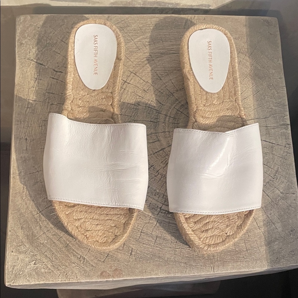 Saks Fifth Avenue White Espadrille Slides - Picture 2 of 5